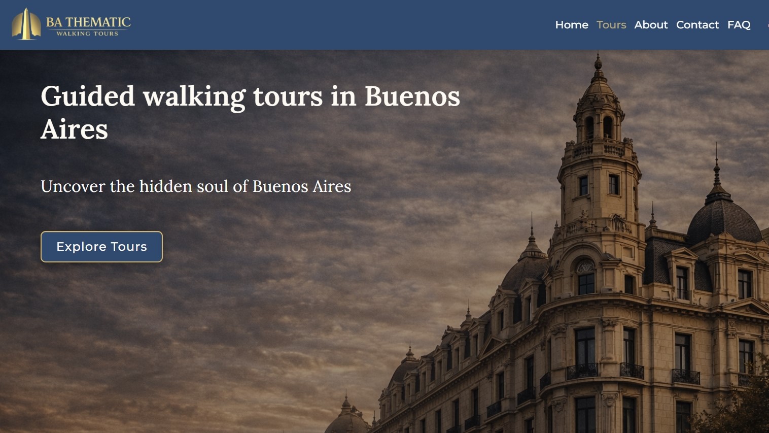 Sitio web bilingüe para visitas guiadas en Buenos Aires optimizado para turistas estadounidenses